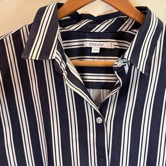 Chico's No-Iron Stretch Striped Shirt - Navy - Size 3 (16) - Picture 3 of 5